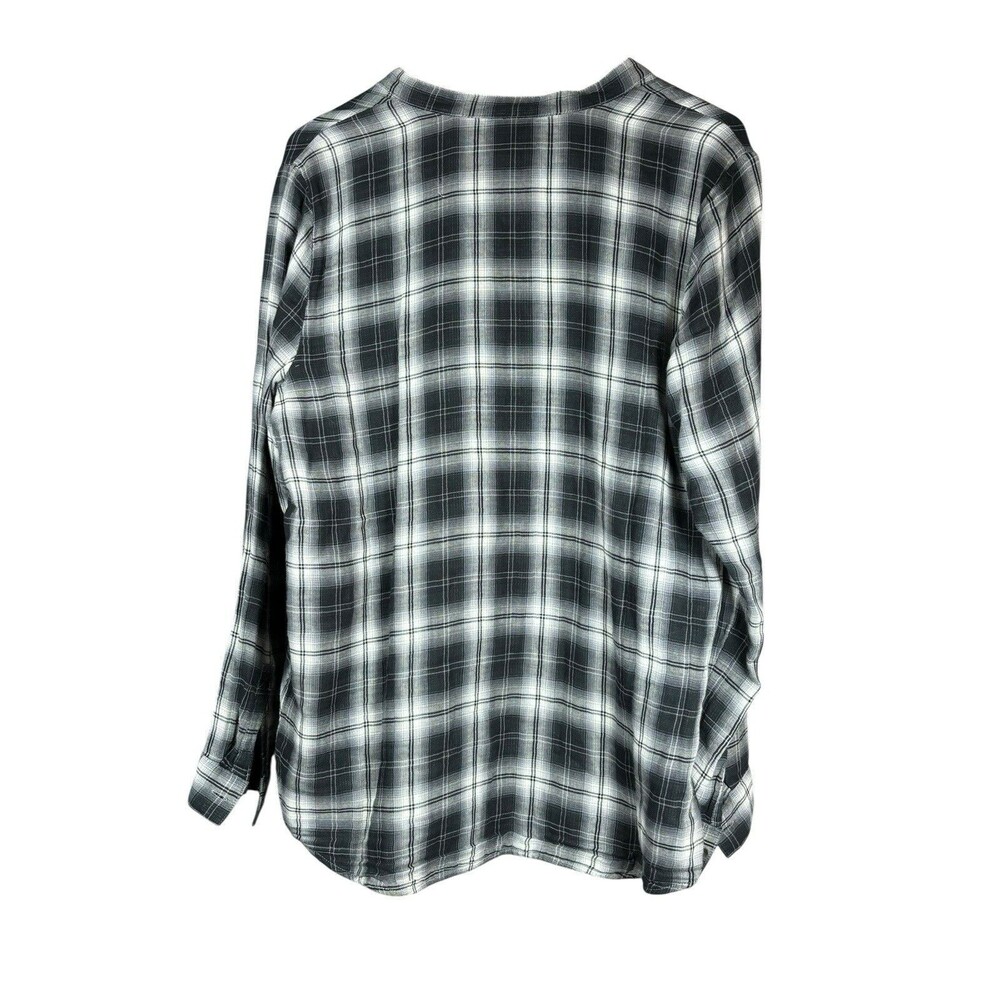 J.Jill Women’s M Black White Plaid 100% Cotton‎ Long Sleeve Tunic Top Casual - Picture 8 of 11